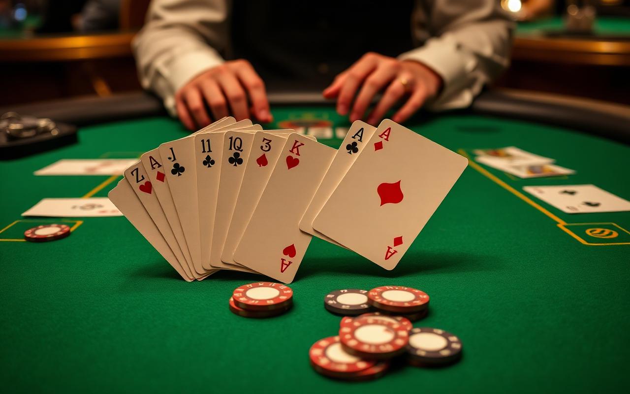 Blackjack-Tisch mit Karten und Chips — Symbolbild für Kartenzählen