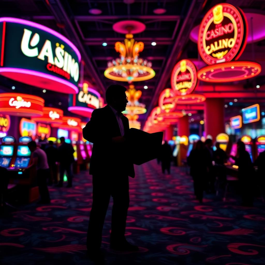 Casino-Messehalle in Lateinamerika mit Neonschildern – Symbolbild zur Partnerschaft Hub Affiliations und Gana Media Group